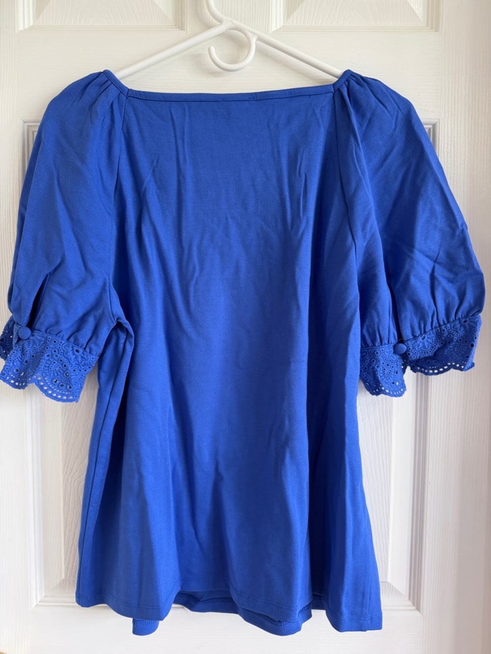 NWT Ann Taylor Cobalt Blue Puff Sleeve Eyelet Cuff Top - Picture 7 of 9